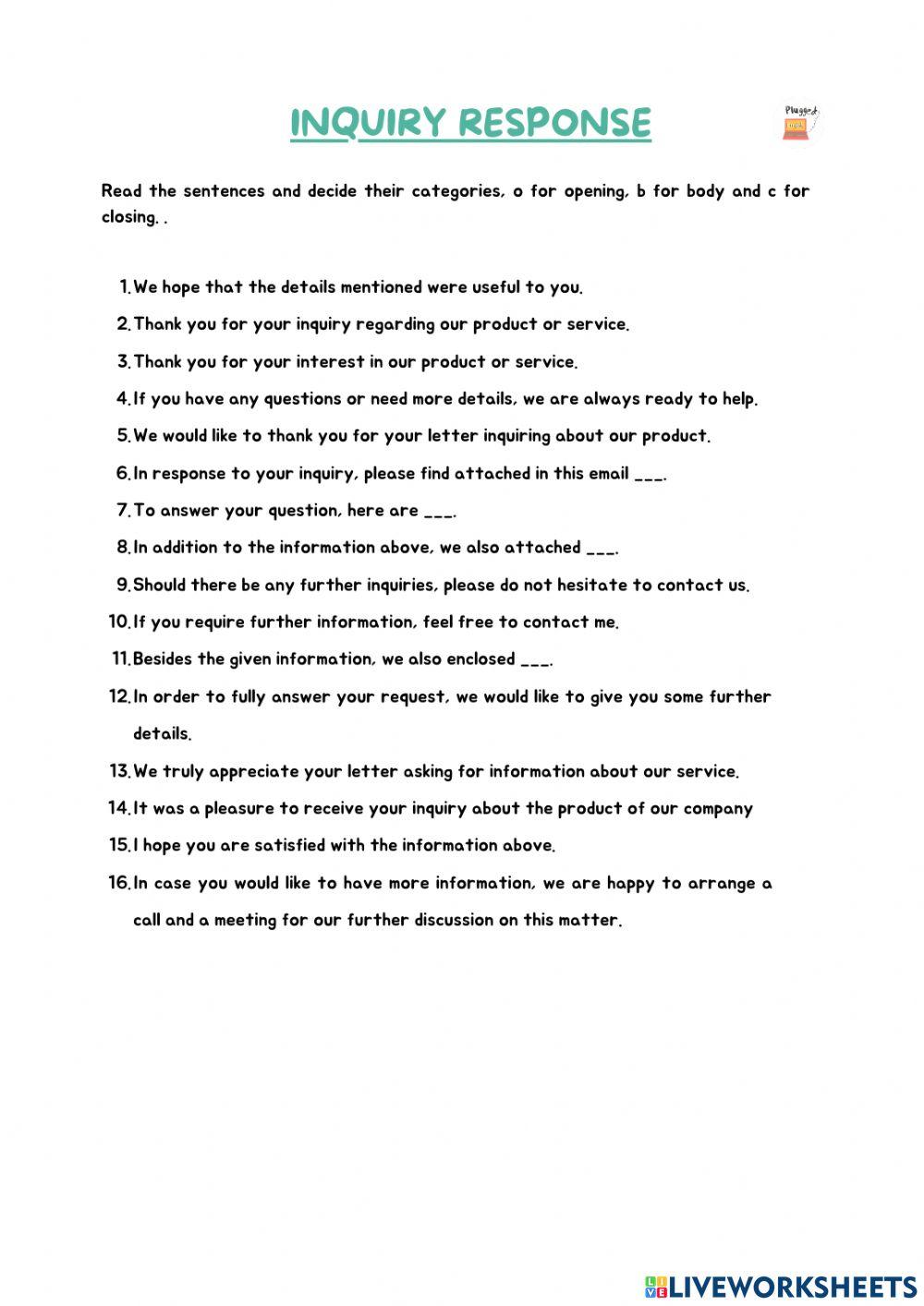Expressions for inquiry reponses Expressions for inquiry reponses