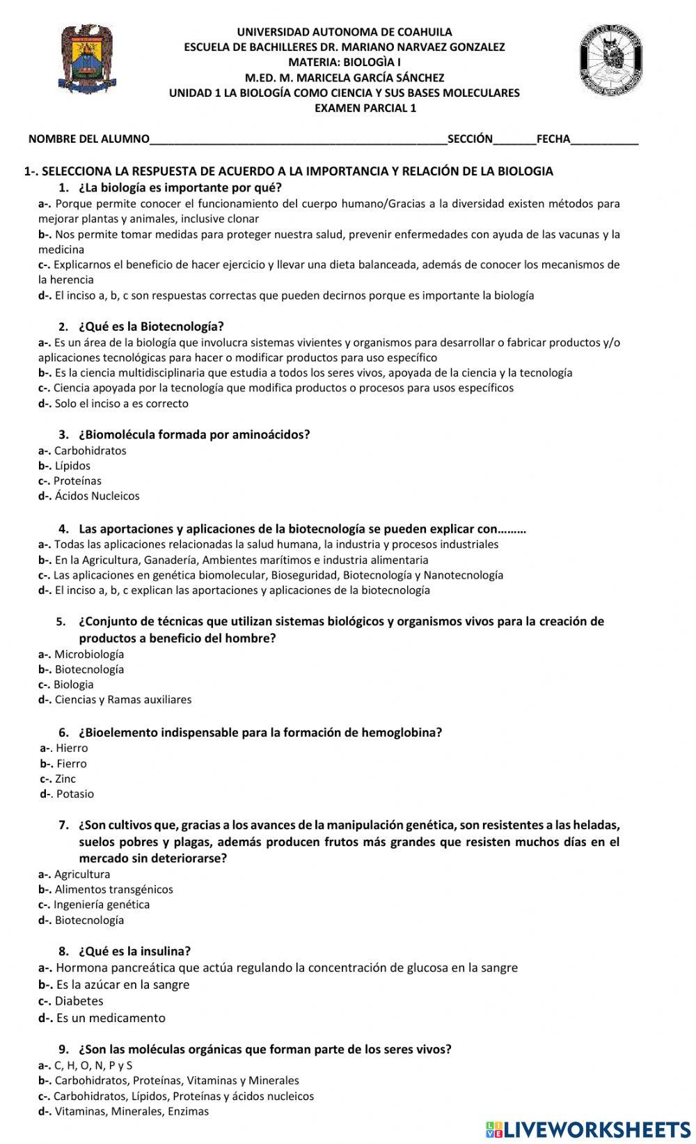 Examen parcial 1 biol