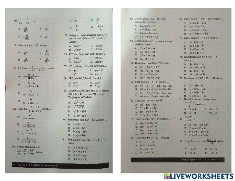 Matematika Bab 2 Operasi aljabar