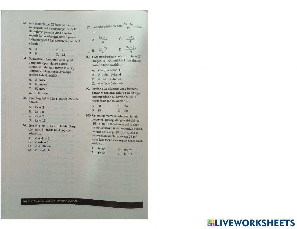 Matematika Bab 2 Operasi aljabar