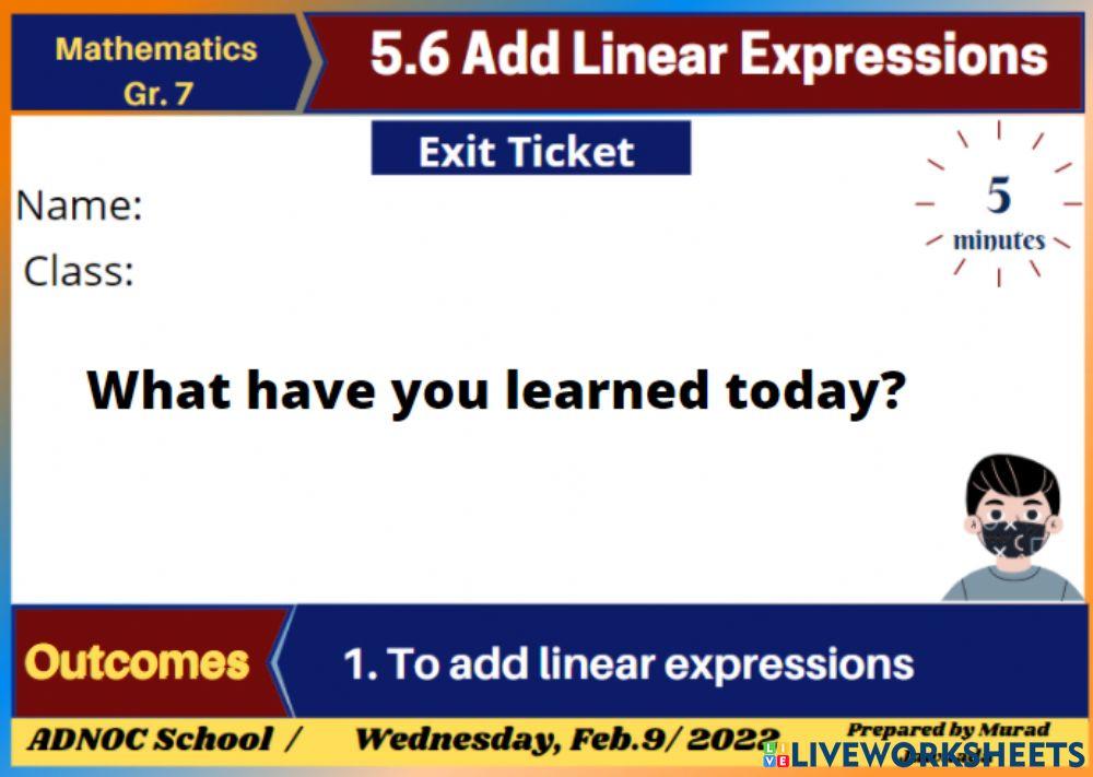 5.6 Add linear Expression Exit Ticket