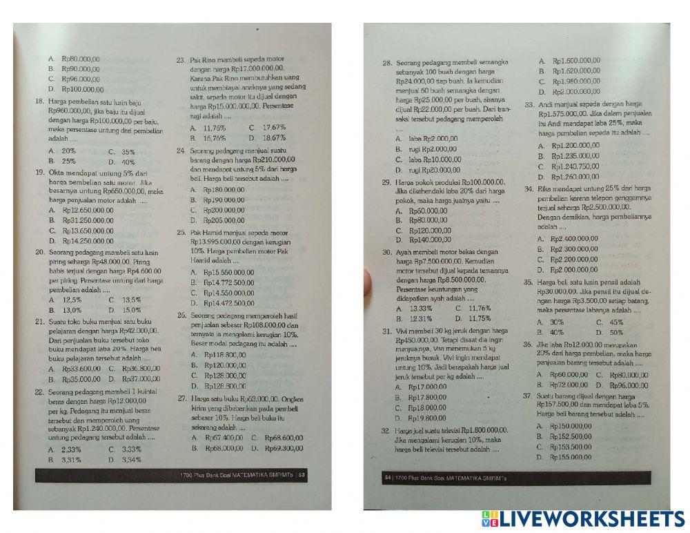 Latihan matematika bab 3 aritmatika sosial