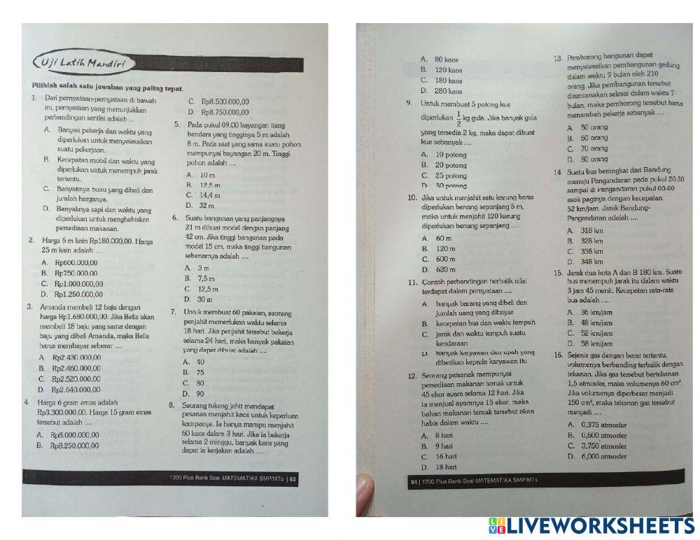 Latihan matematika bab 4 perbandingan