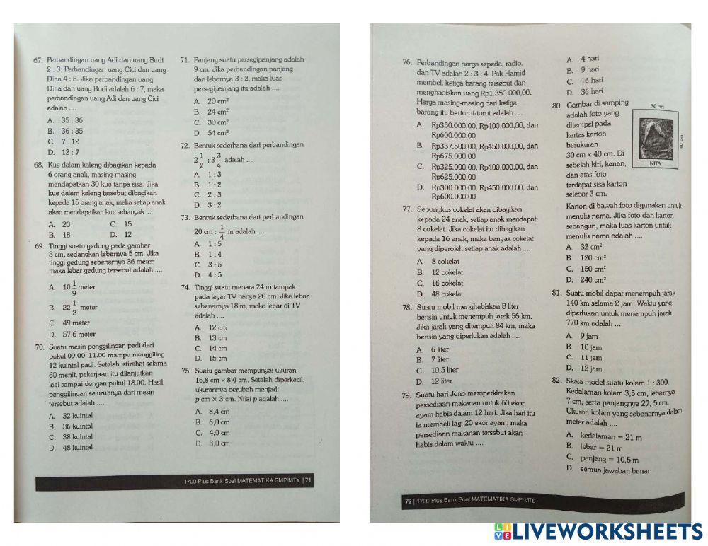 Latihan matematika bab 4 perbandingan