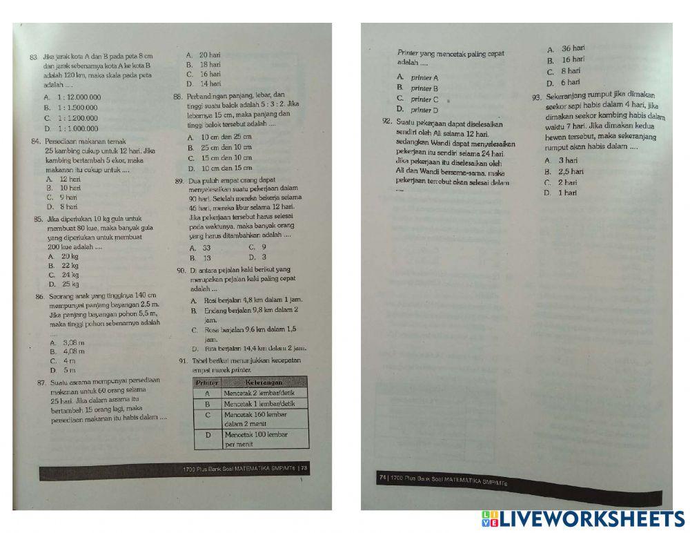 Latihan matematika bab 4 perbandingan