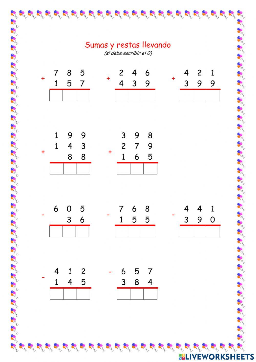 Sumas y restas llevando