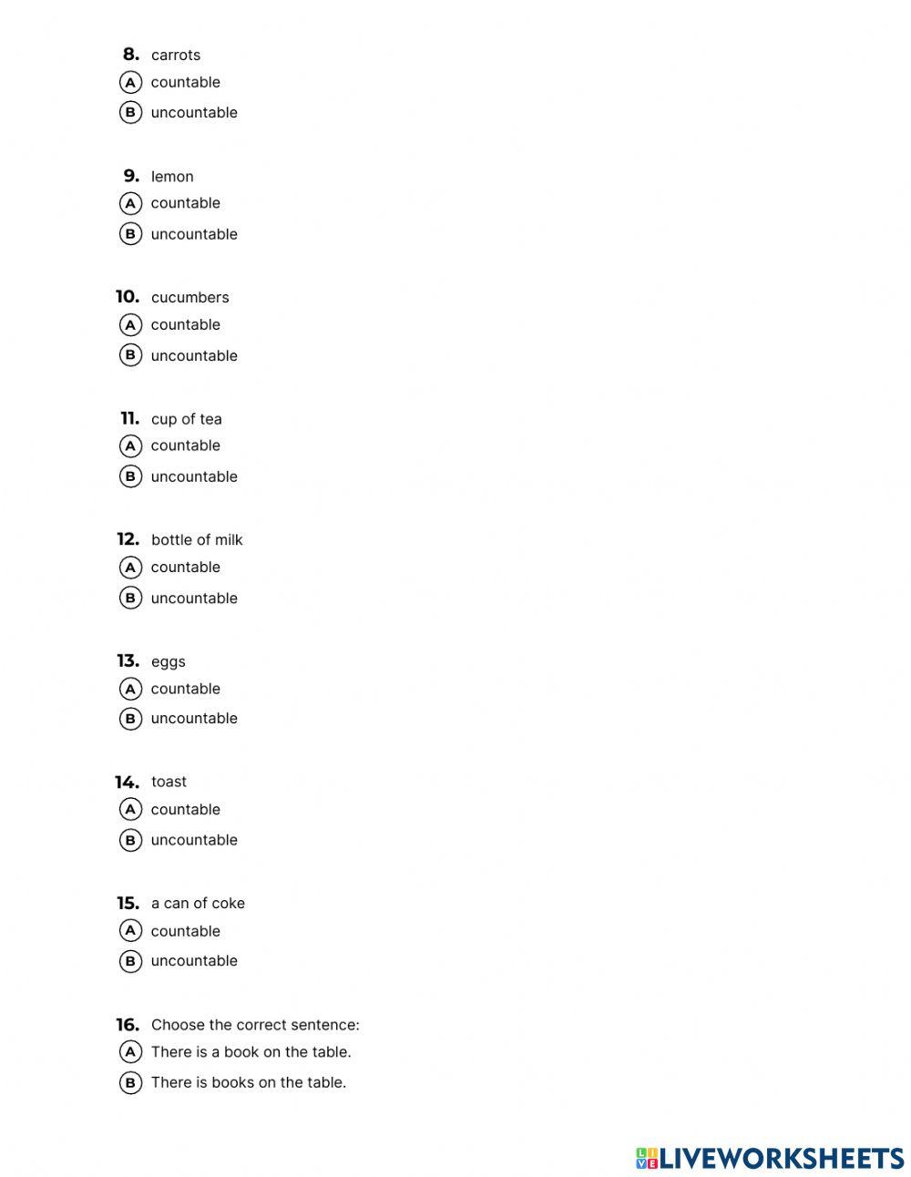 Countable and Uncountable nouns
