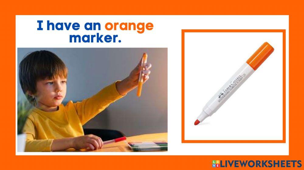 Listen and repeat: I have (Adjective-color+school supplies)