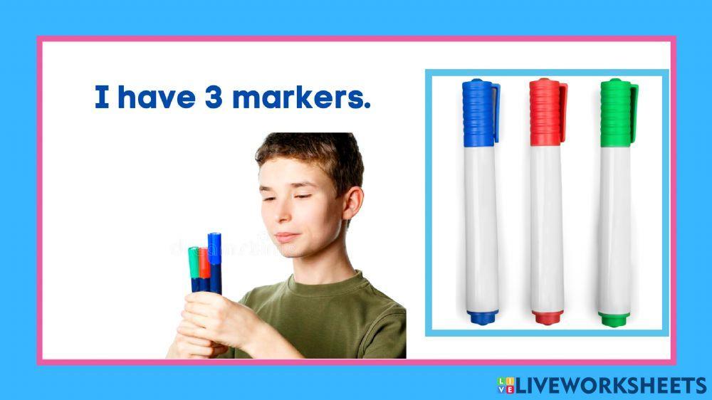 Listen and repeat: I have (Adjective-number-School Supplies-Plural)