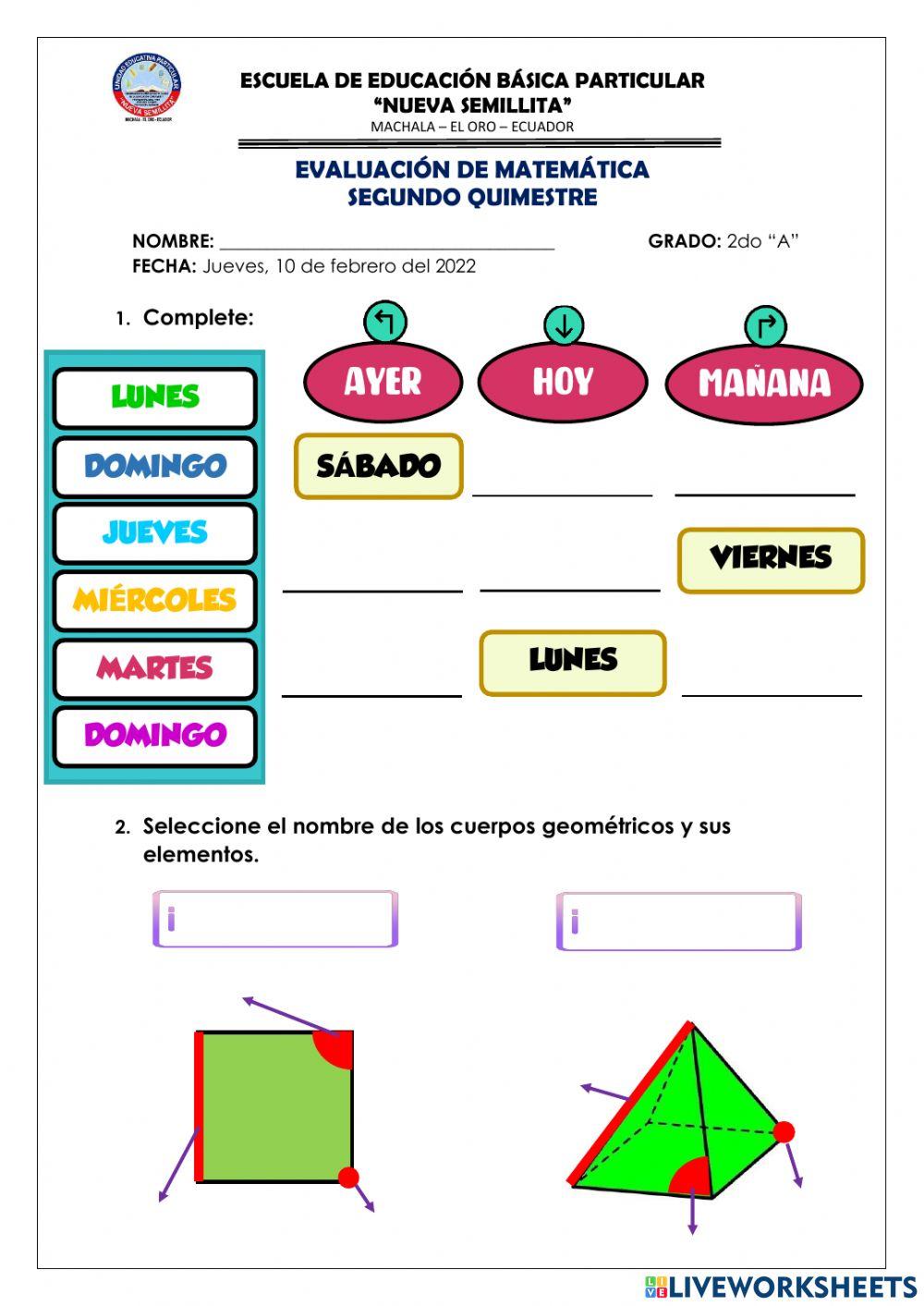 Evaluación de Matemática