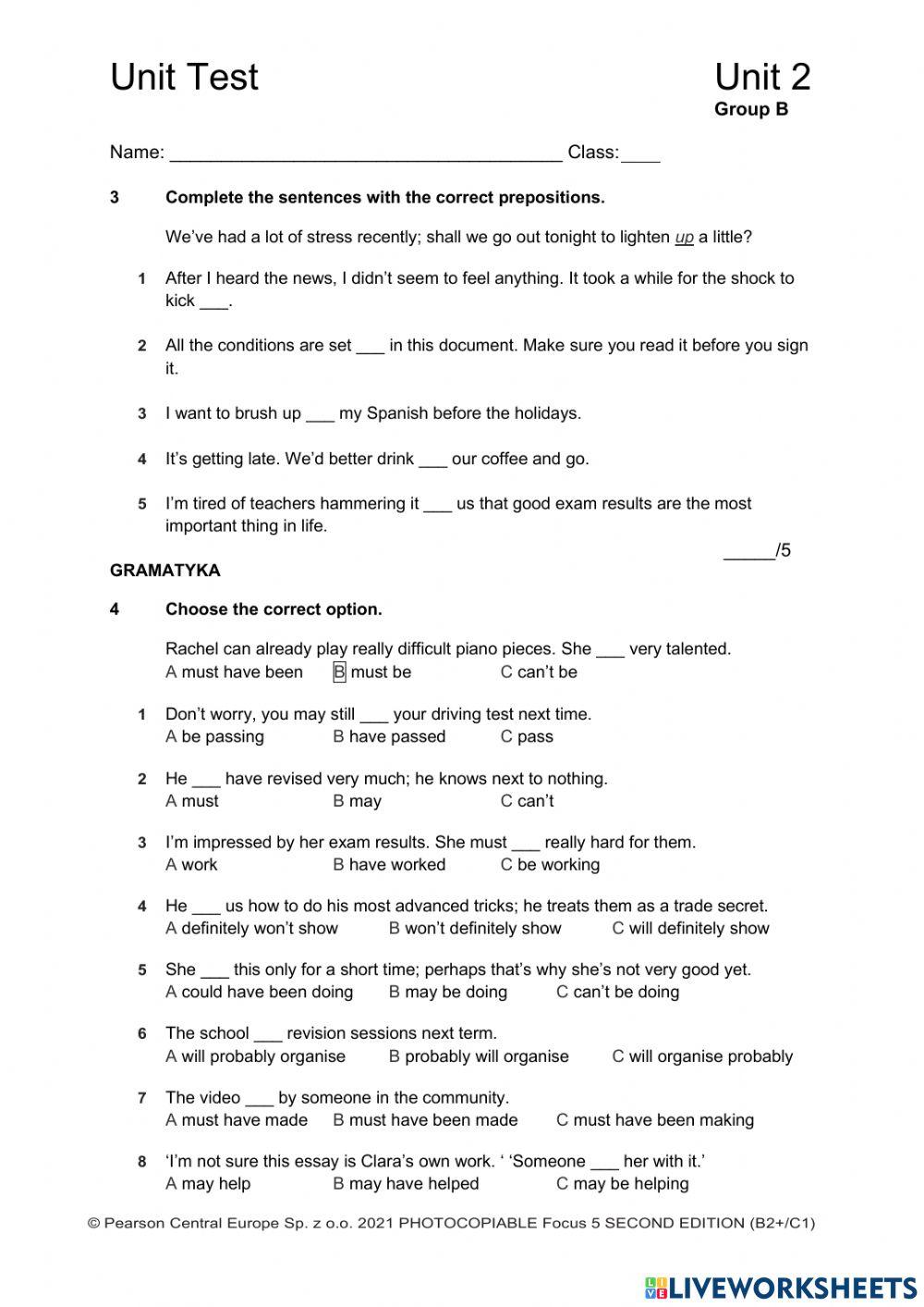 FOCUS 5 UNIT 2B online exercise for | Live Worksheets