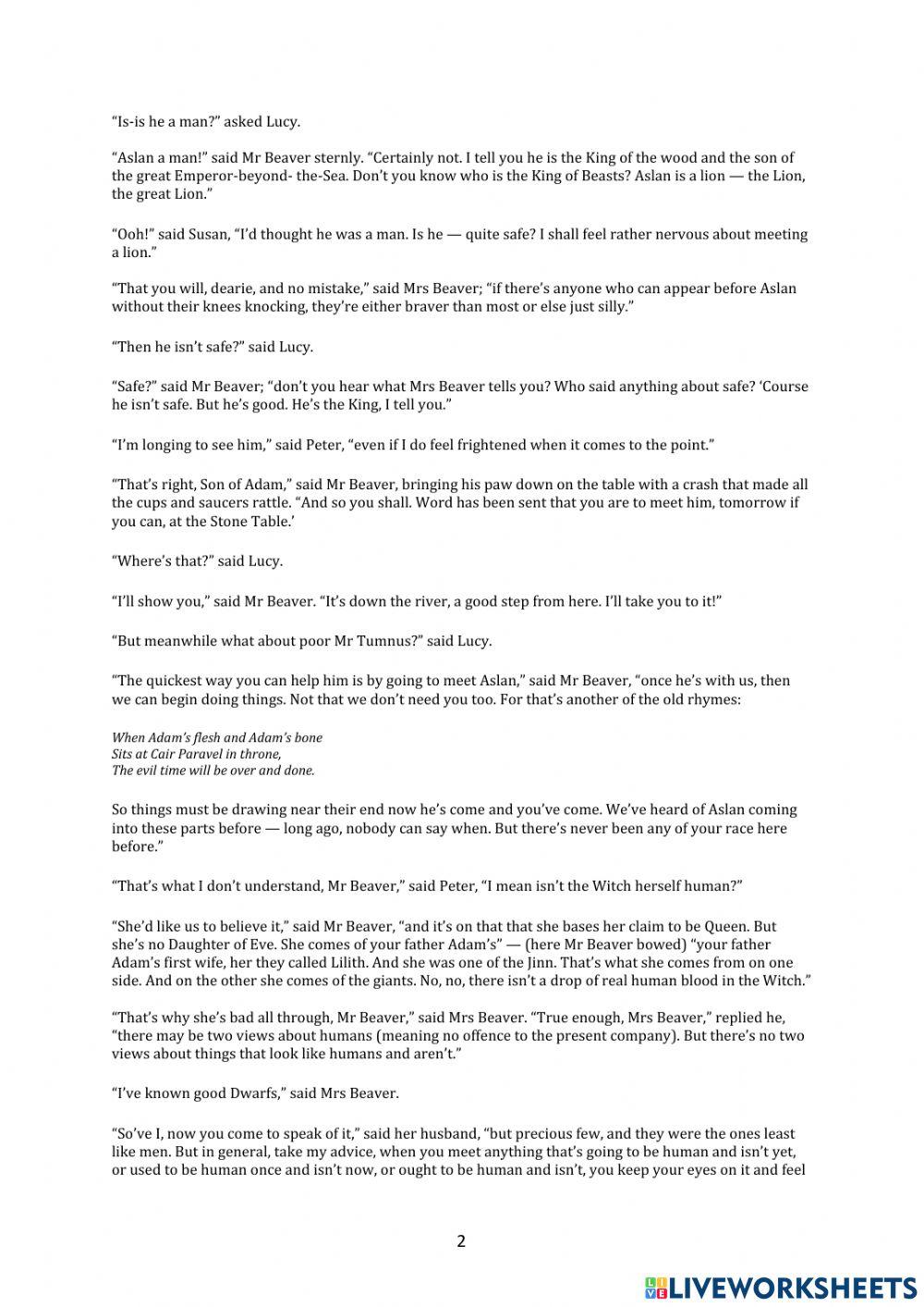 The Lion The Witch and the Wardrobe Chapter 8