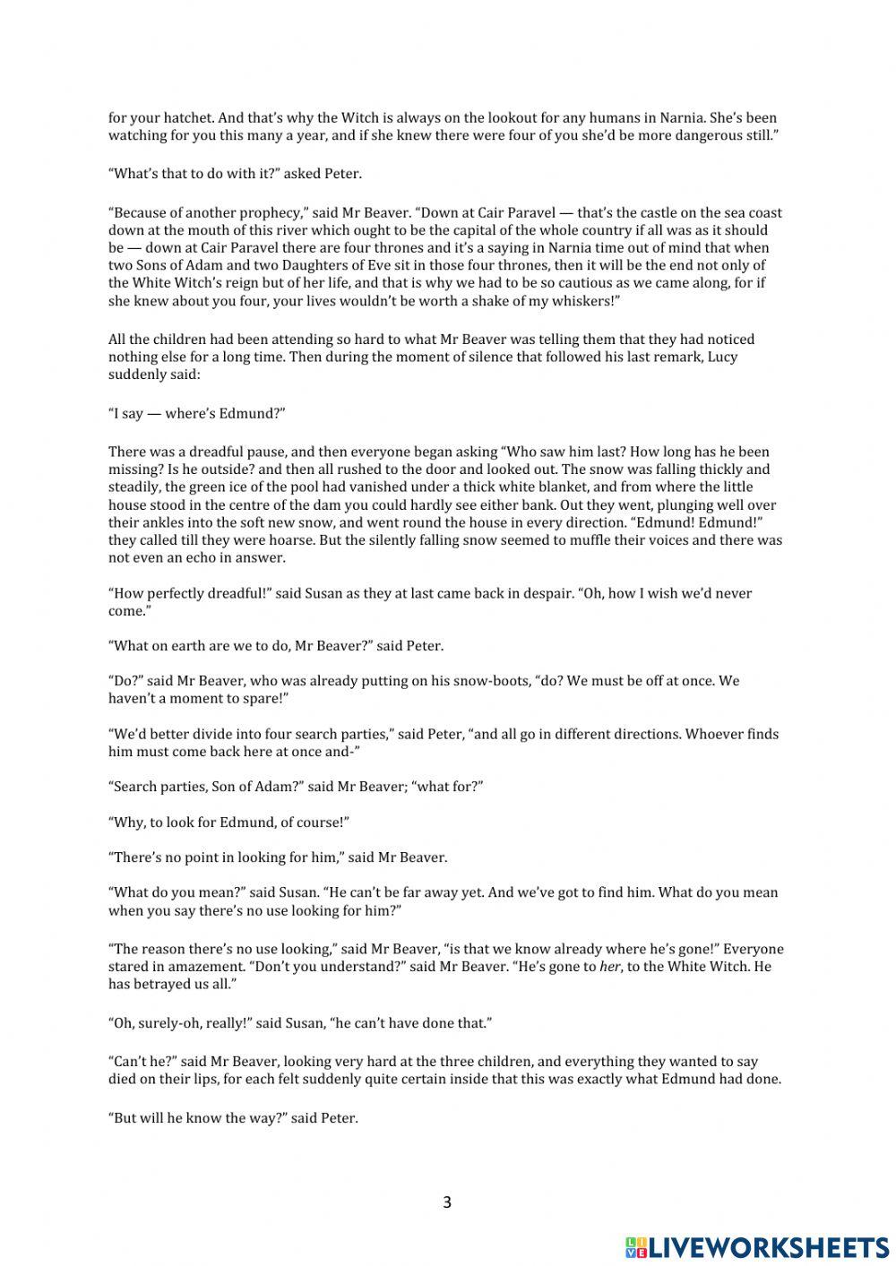 The Lion The Witch and the Wardrobe Chapter 8