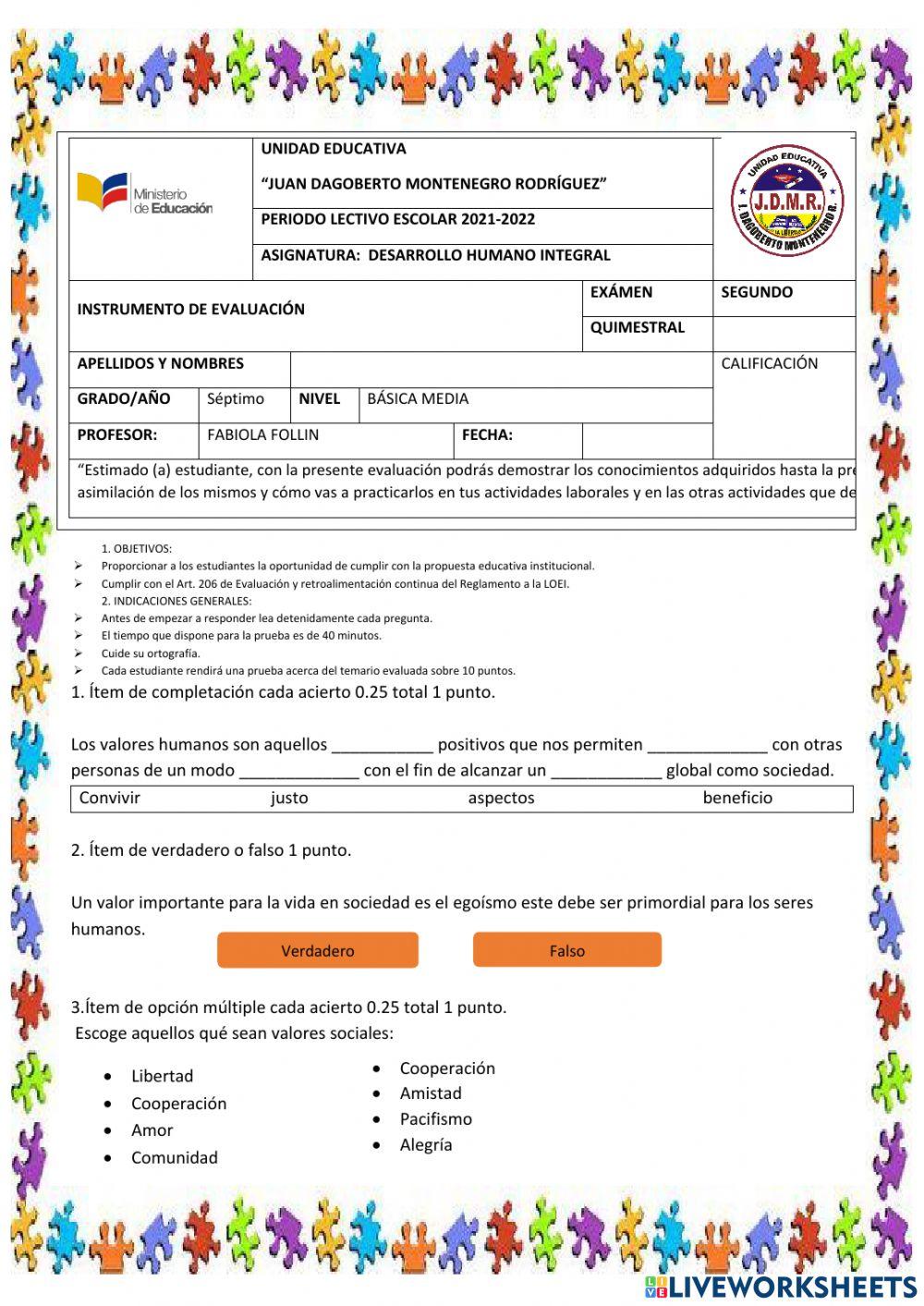 Evaluación quimestral