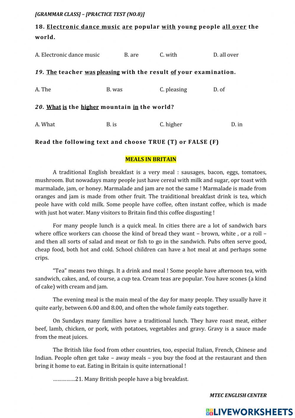 Grammar - practice test no 8