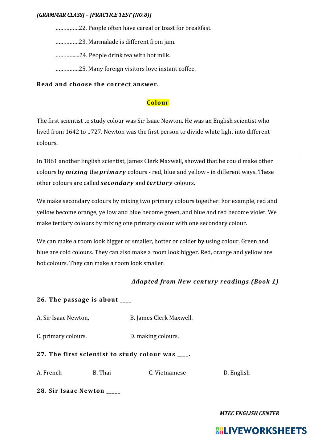 Grammar - practice test no 8