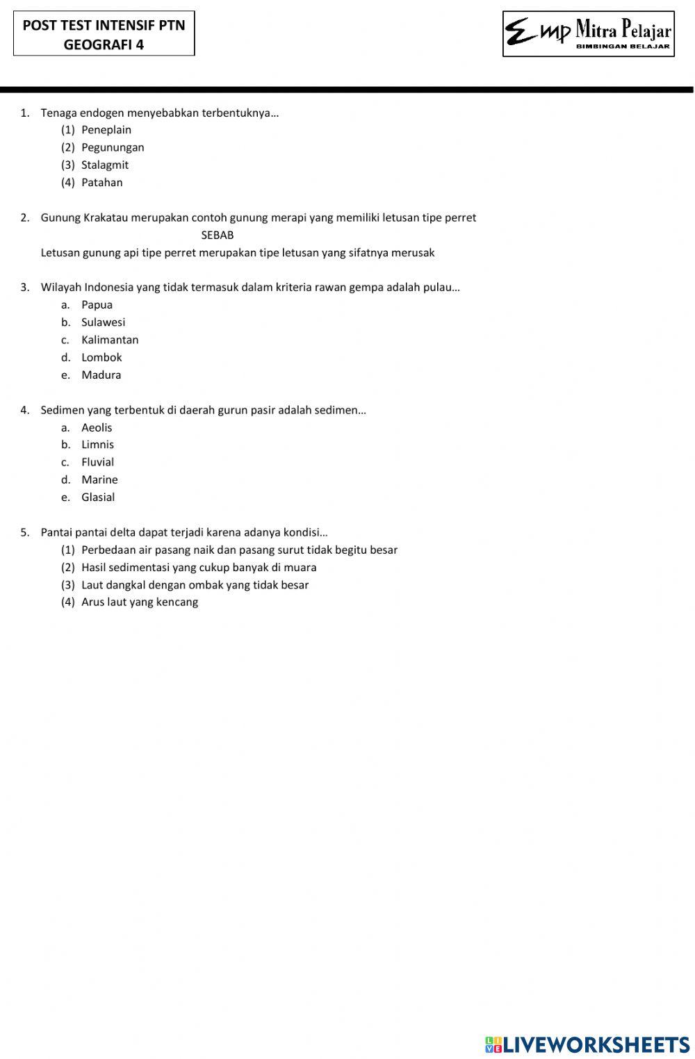 Post test intensif ptn geografi 4