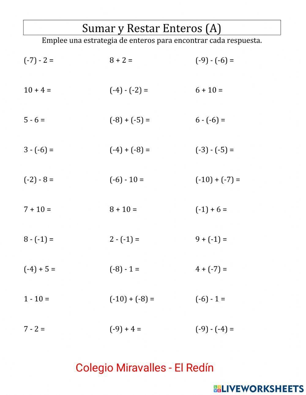 Suma y Resta de enteros