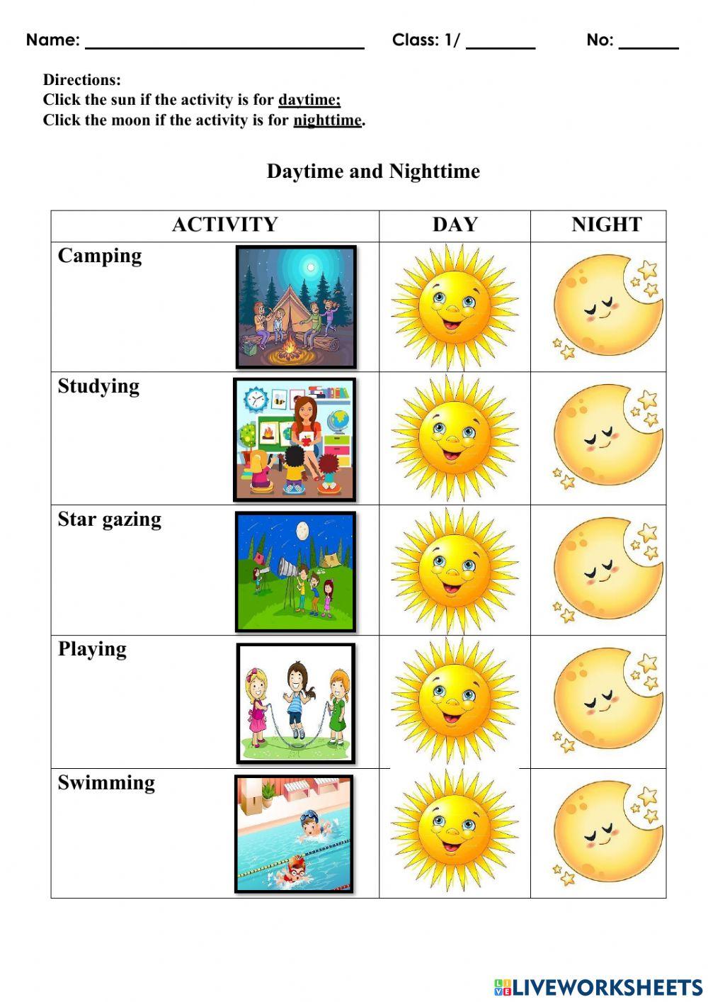 Daytime and Nighttime online exercise for | Live Worksheets