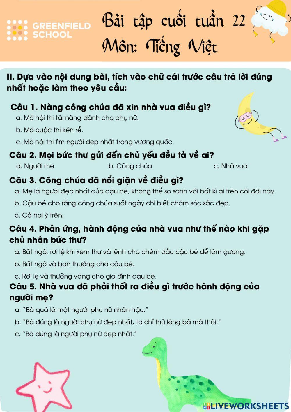 BTVN Tiếng Việt Tuần 22