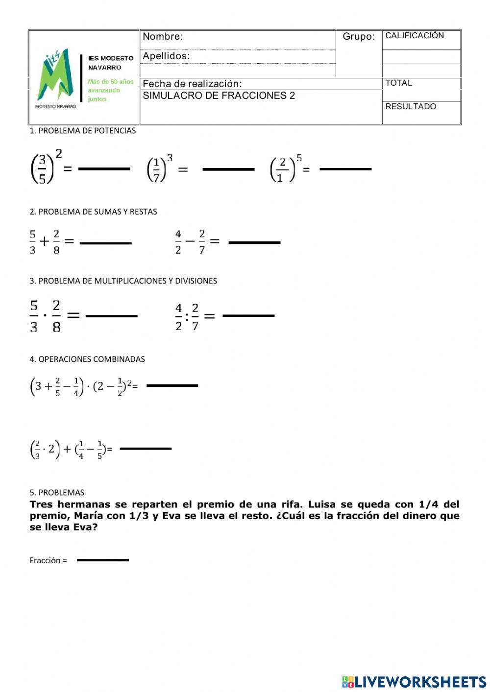 Simulacro de fracciones 2