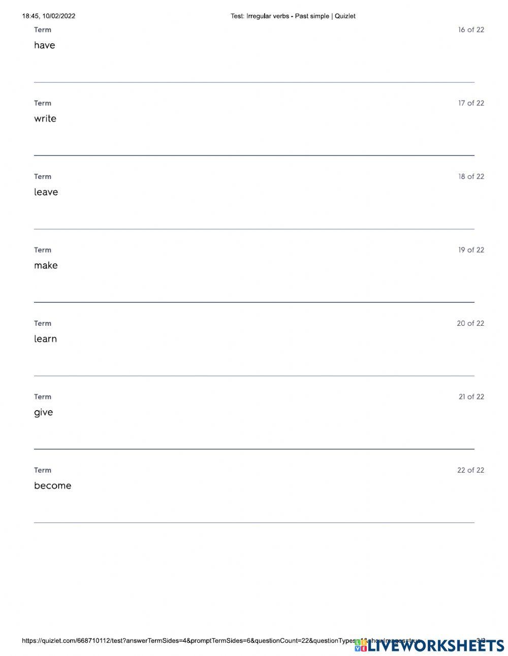 PAST SIMPLE - IRREGULAR VERBS test