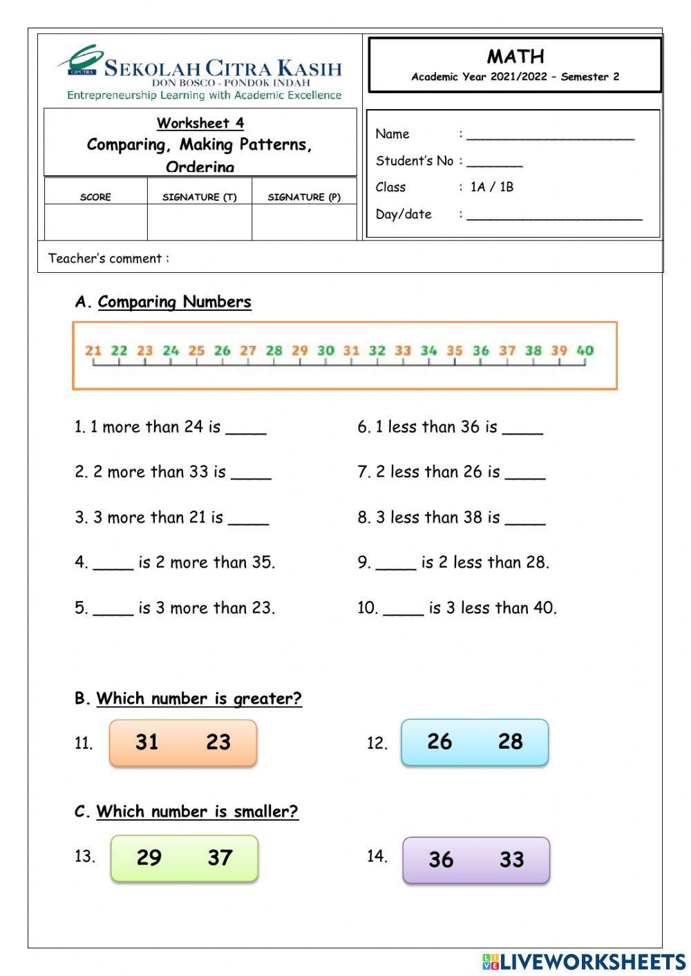 Comparing, Making Pattern, Ordering