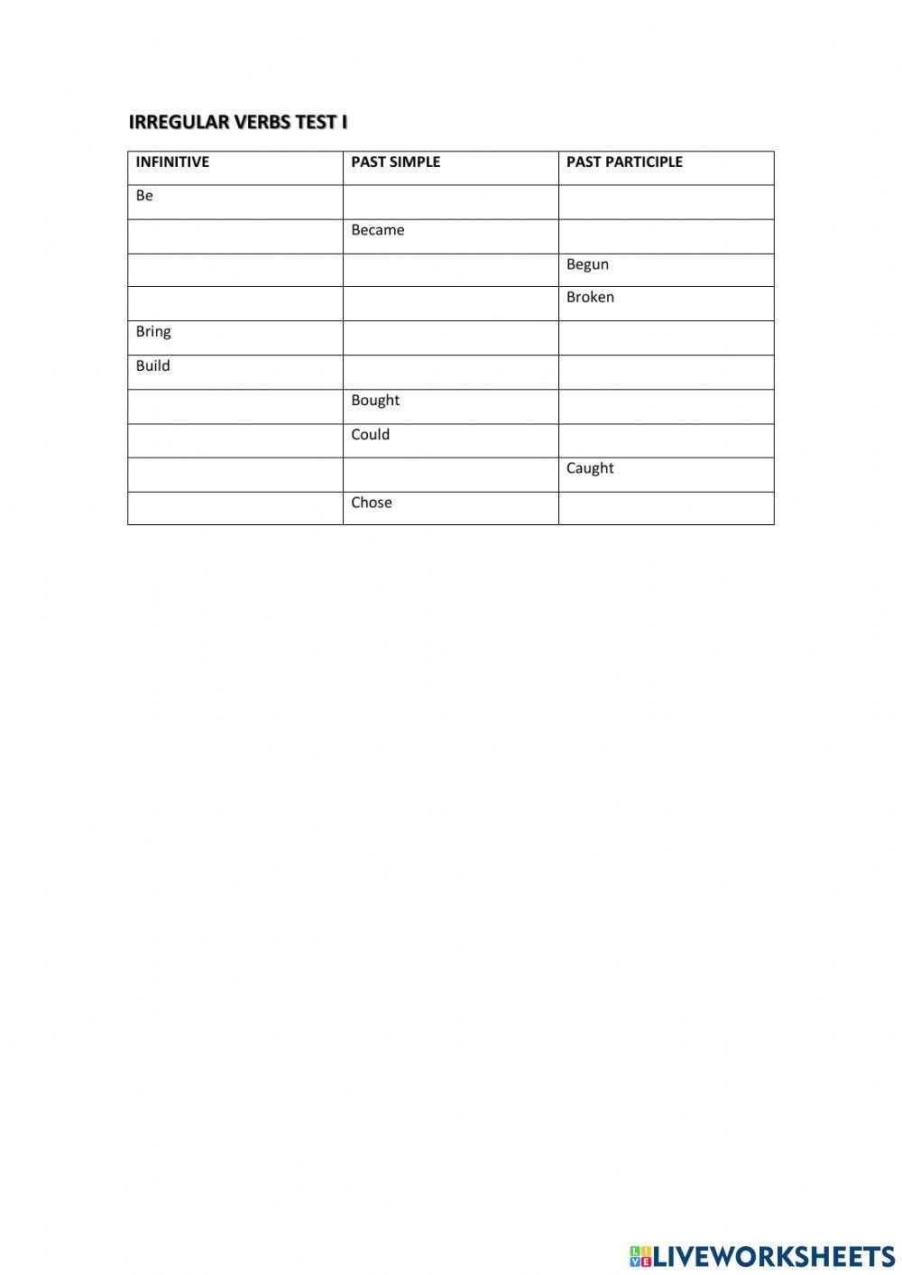 Irregular verbs test 1