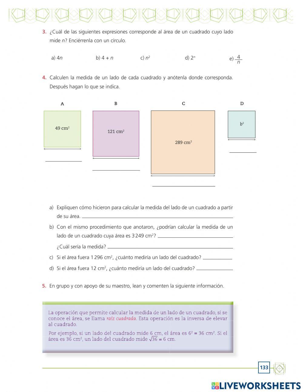 Secuencia 16  sesión 1 Raíz cuadrada de números cuadrados perfectos