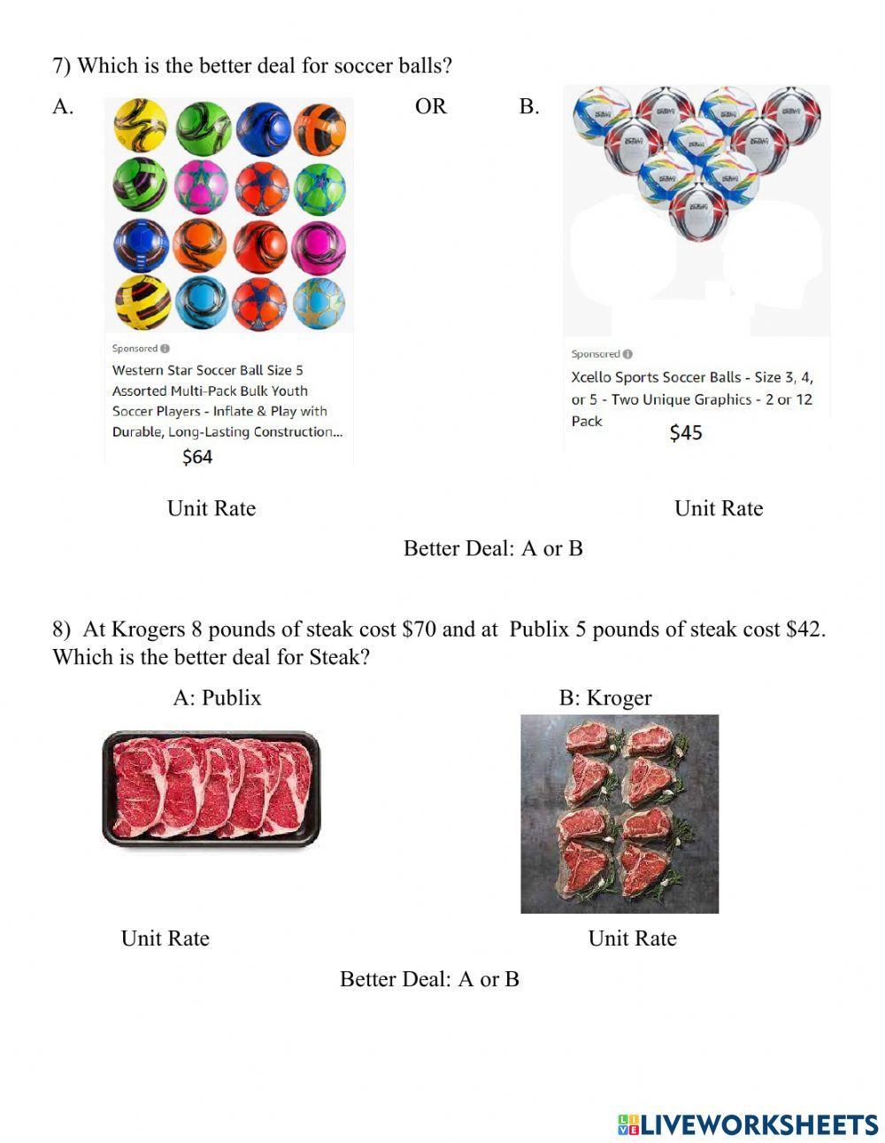 Unit Rate Worksheet Unit Rate Worksheet