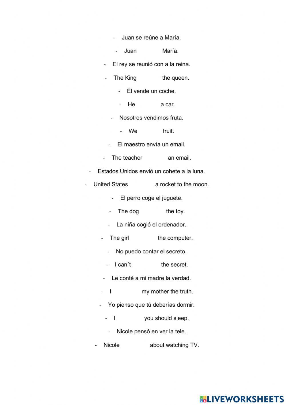 Simple sentences with irregular verbs