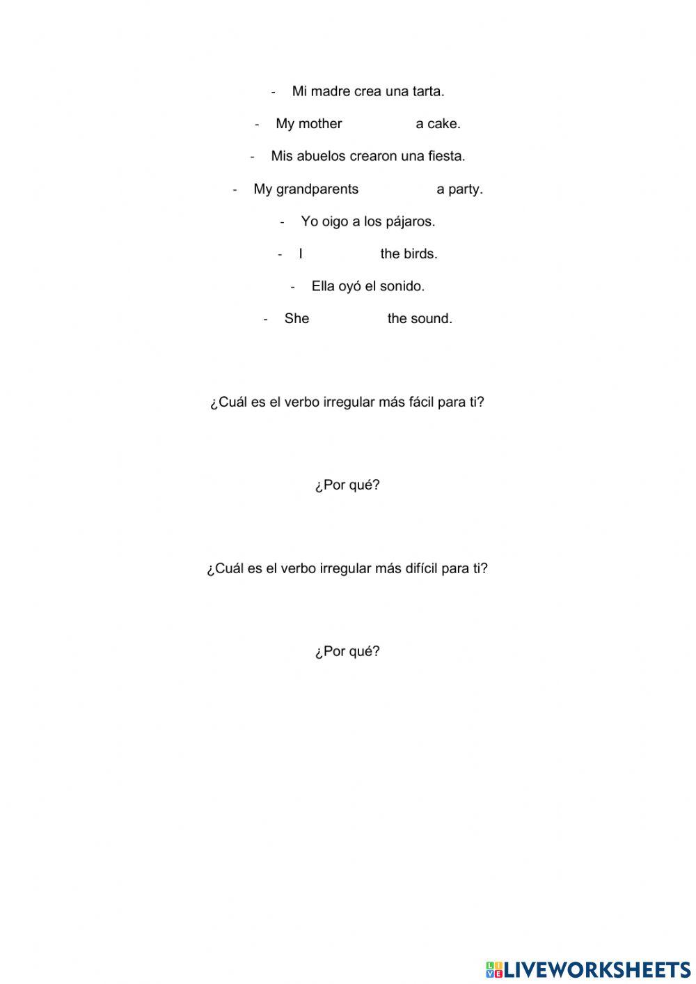 Simple sentences with irregular verbs