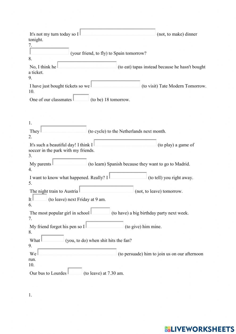 Mixed future ( present simple, continuous, going to, future simple)
