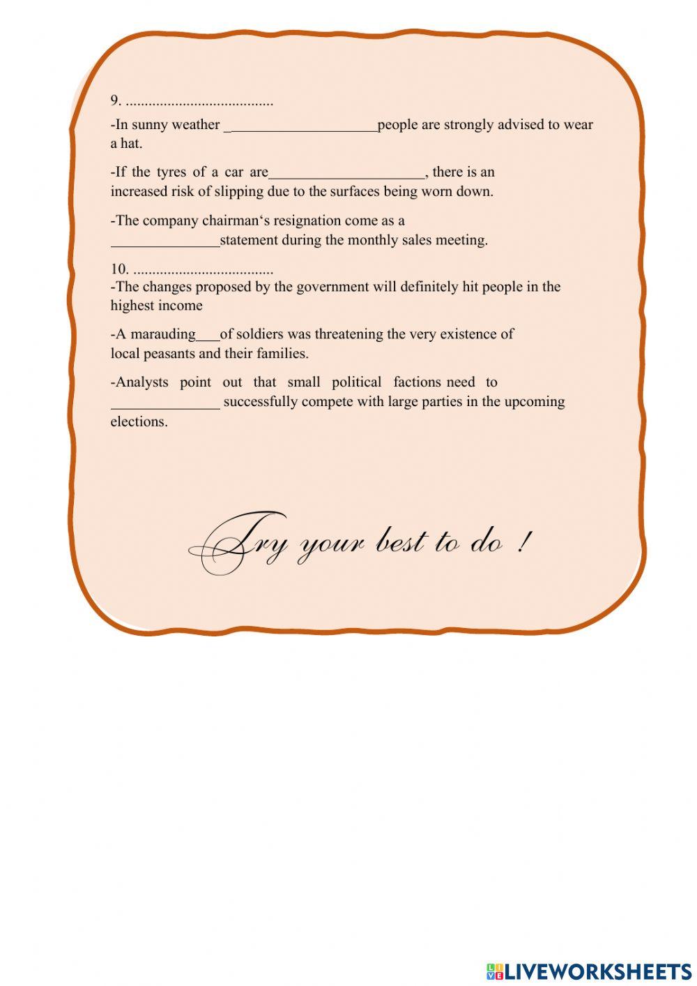 Vocabulary ( fill 3 words in the blank )