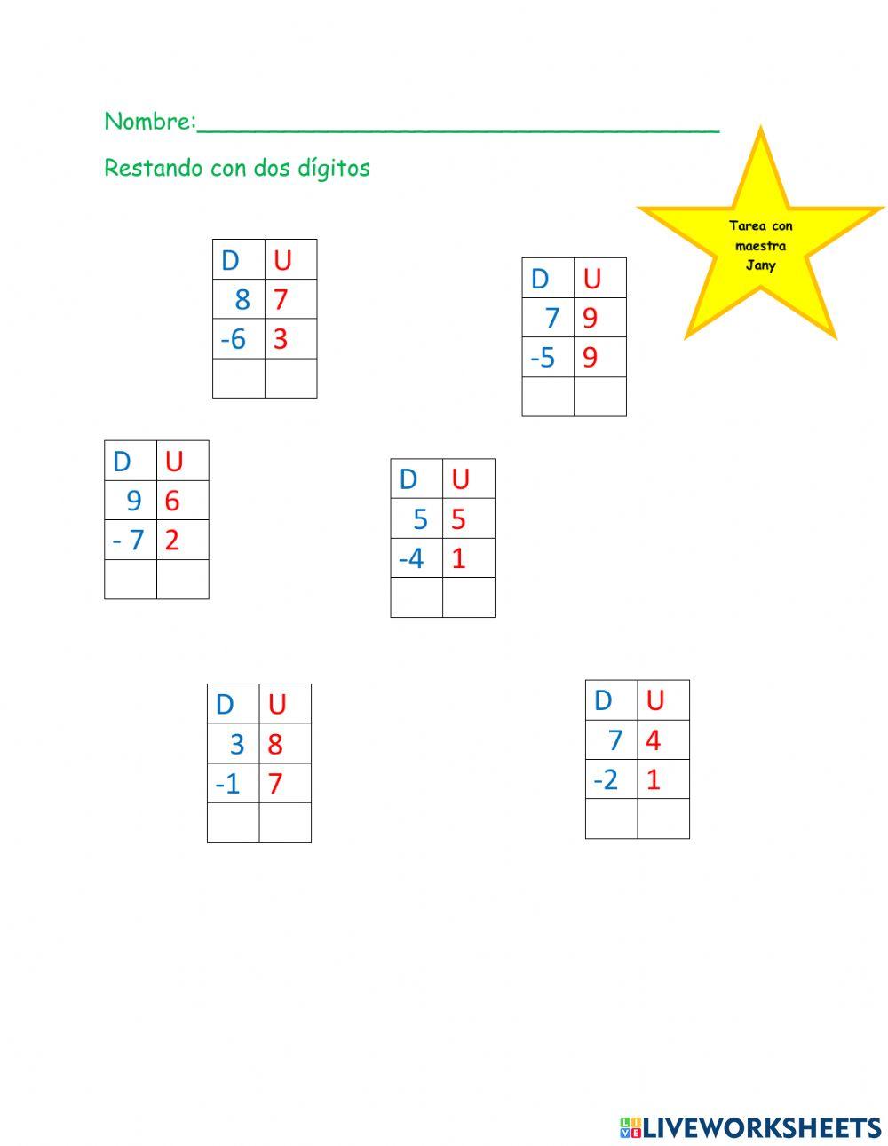Resando unidades y decenas