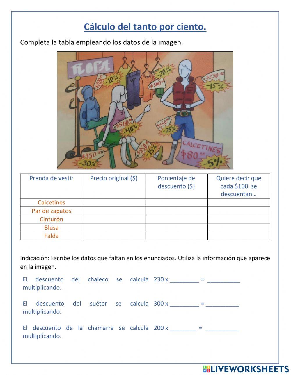 Cálculo del tanto por ciento.