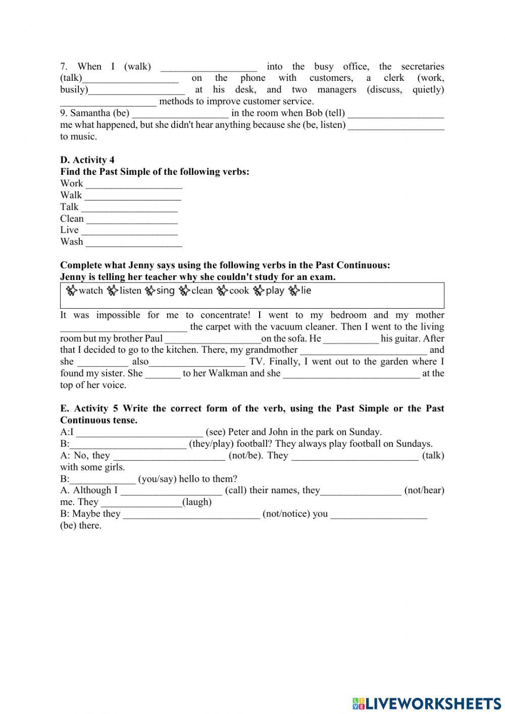 Past simple and continuous test 1