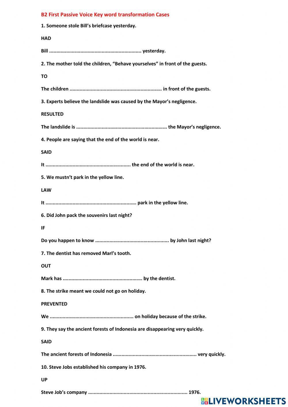 FCE Key word transformation Passive voice