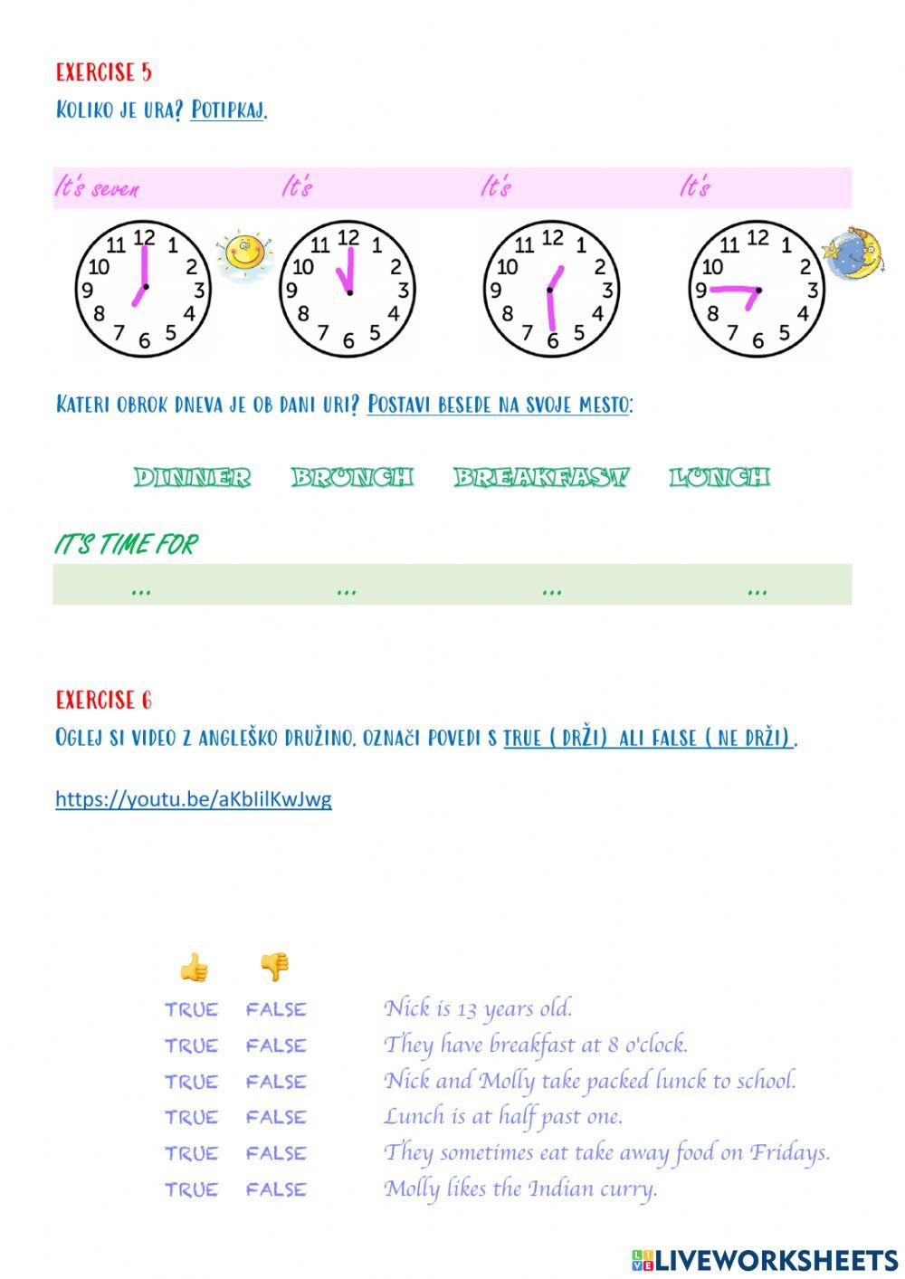 Food: Revision and Meals of the day