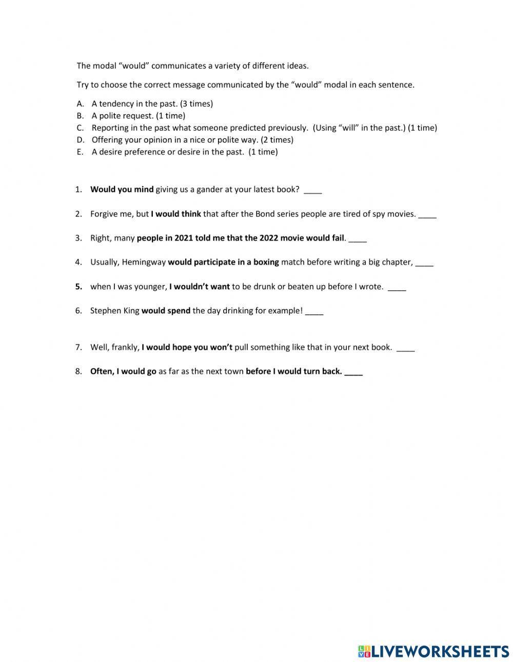 Uses of would Evolve 6 Chapter 2