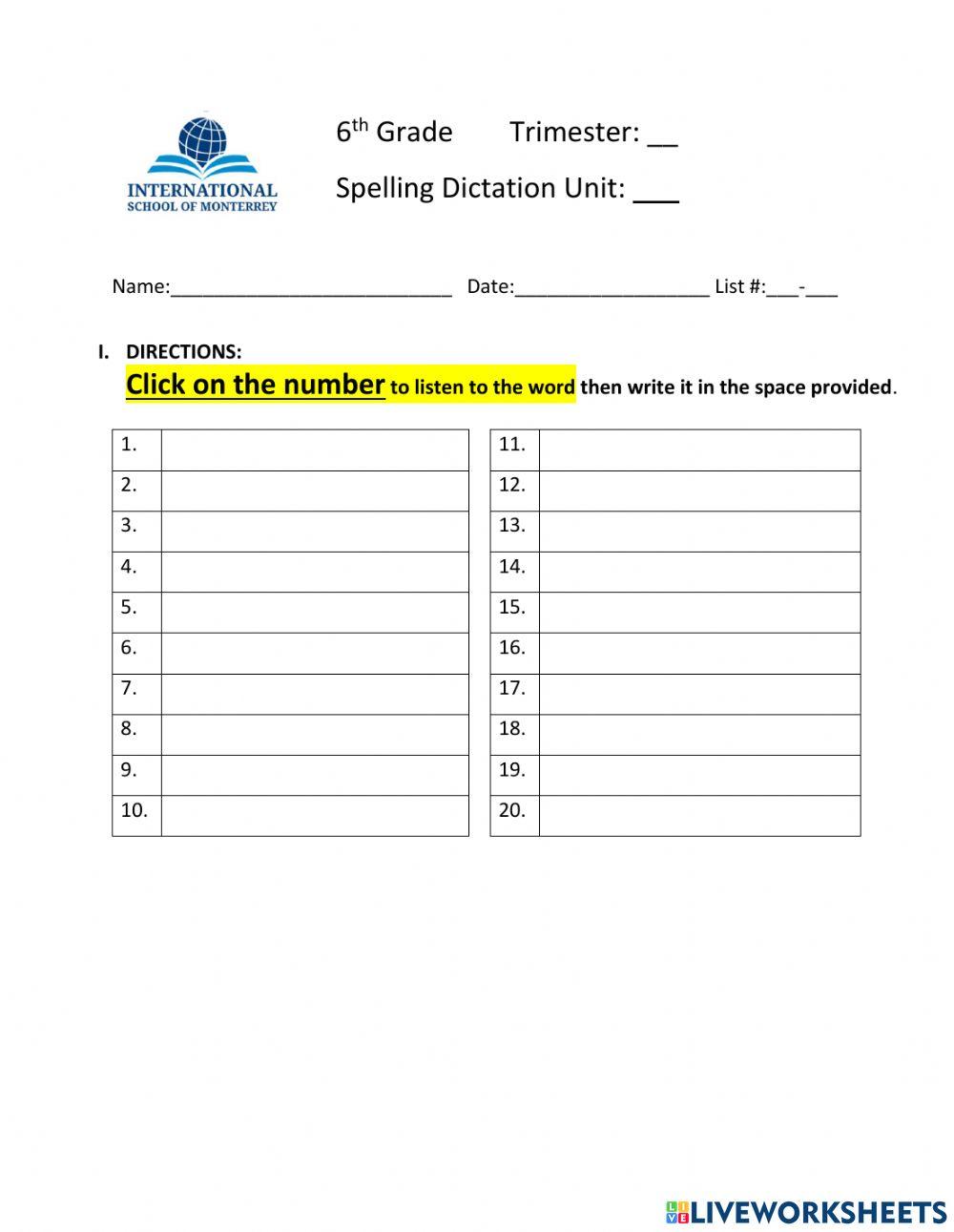 Spelling Dictation U16