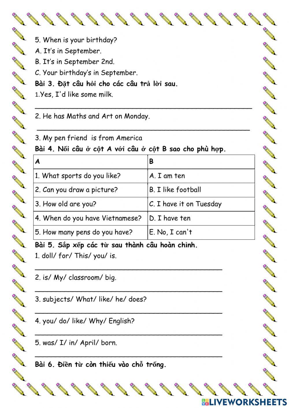 Bài tập tiếng Anh nâng cao lớp 4