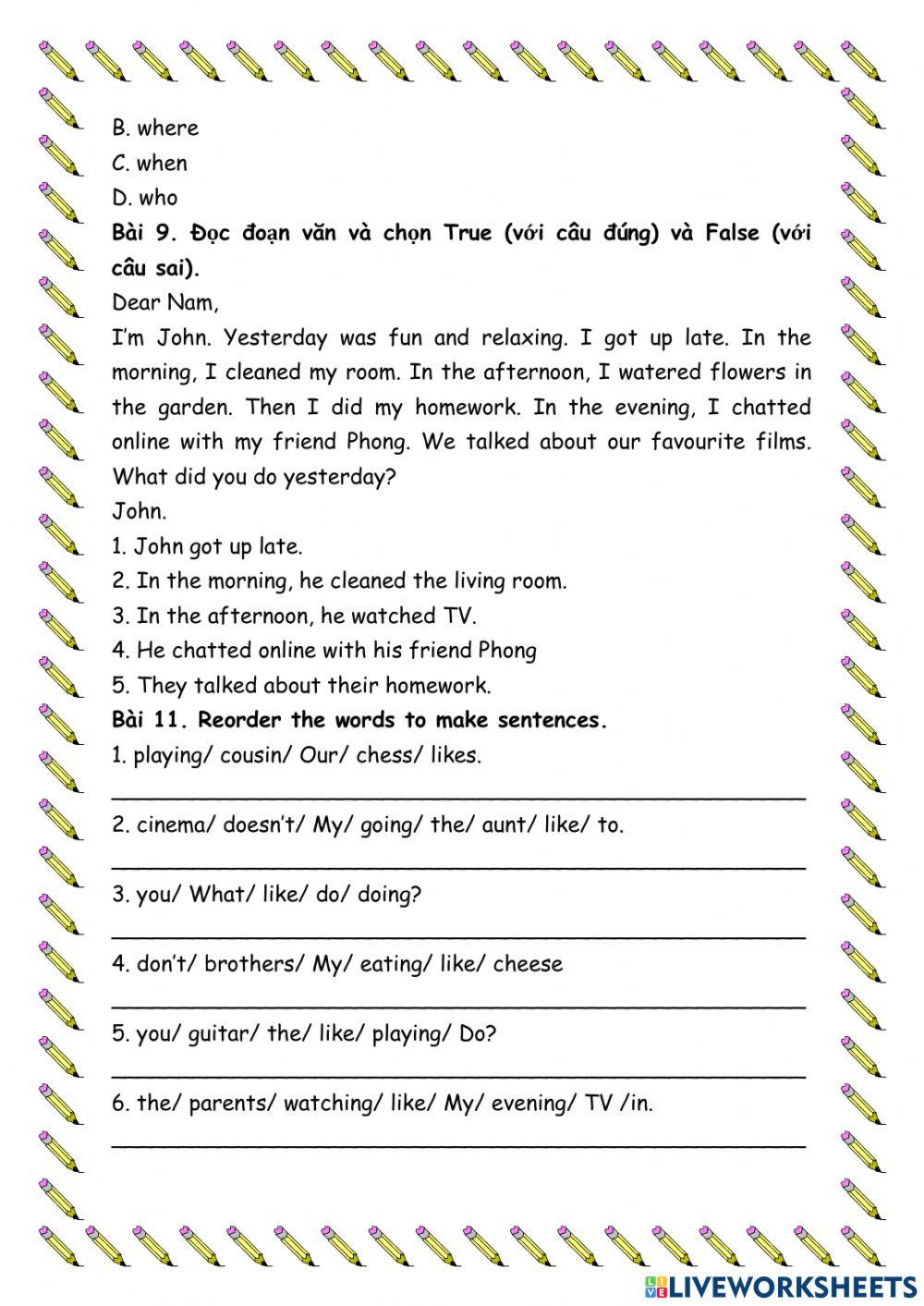 Bài tập tiếng Anh nâng cao lớp 4