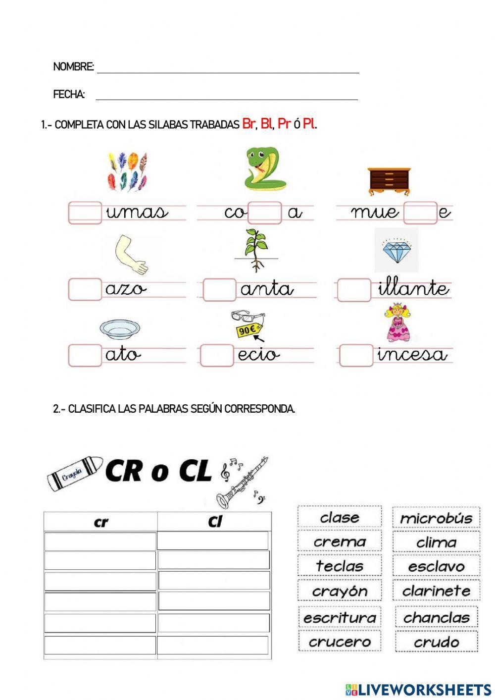 Sílabas Trabadas (Pr, Pl, Br, Blr, Cr, Cl, Fr, Fl)