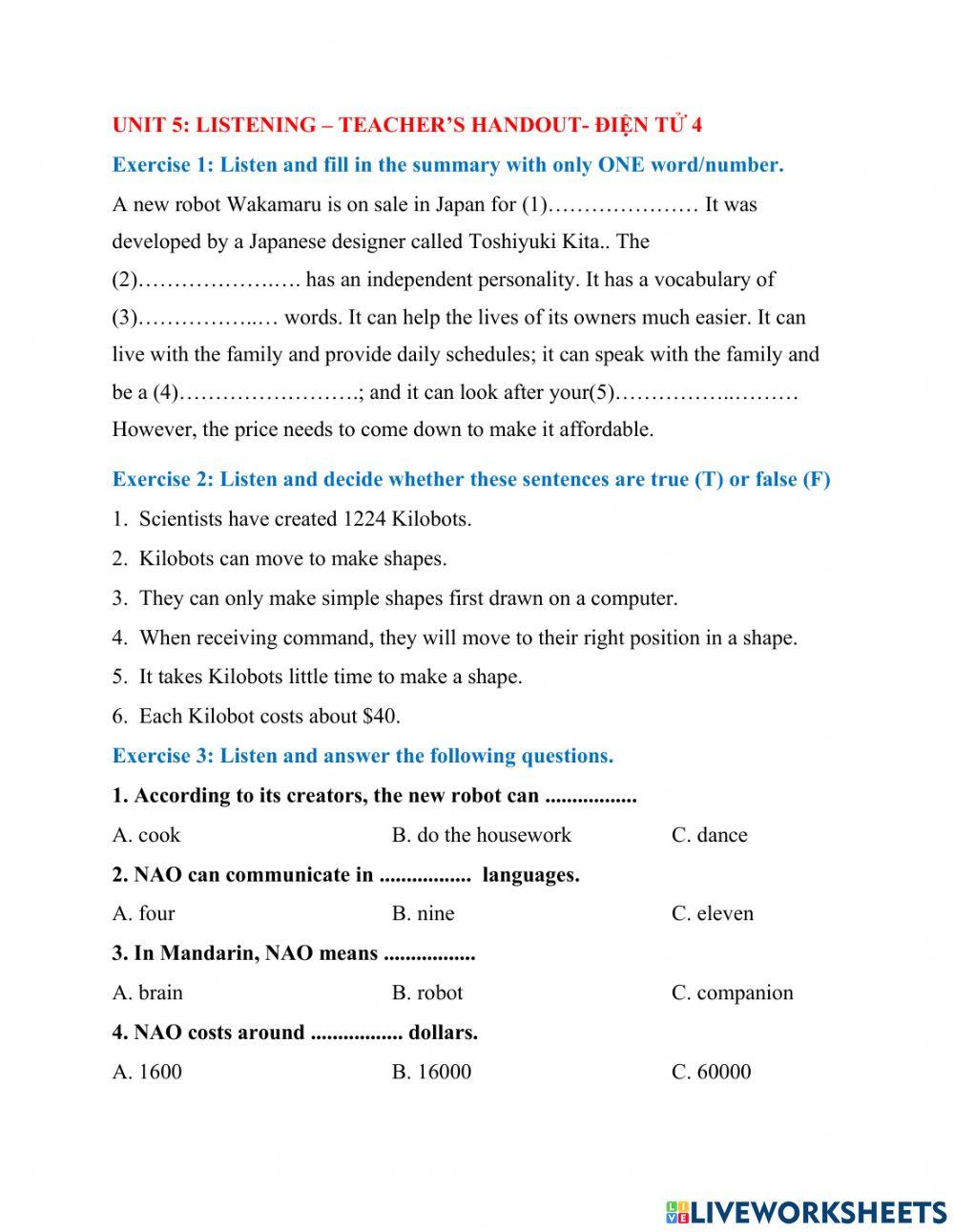 Unit 5- listening- teacher's handout- điện tử 4