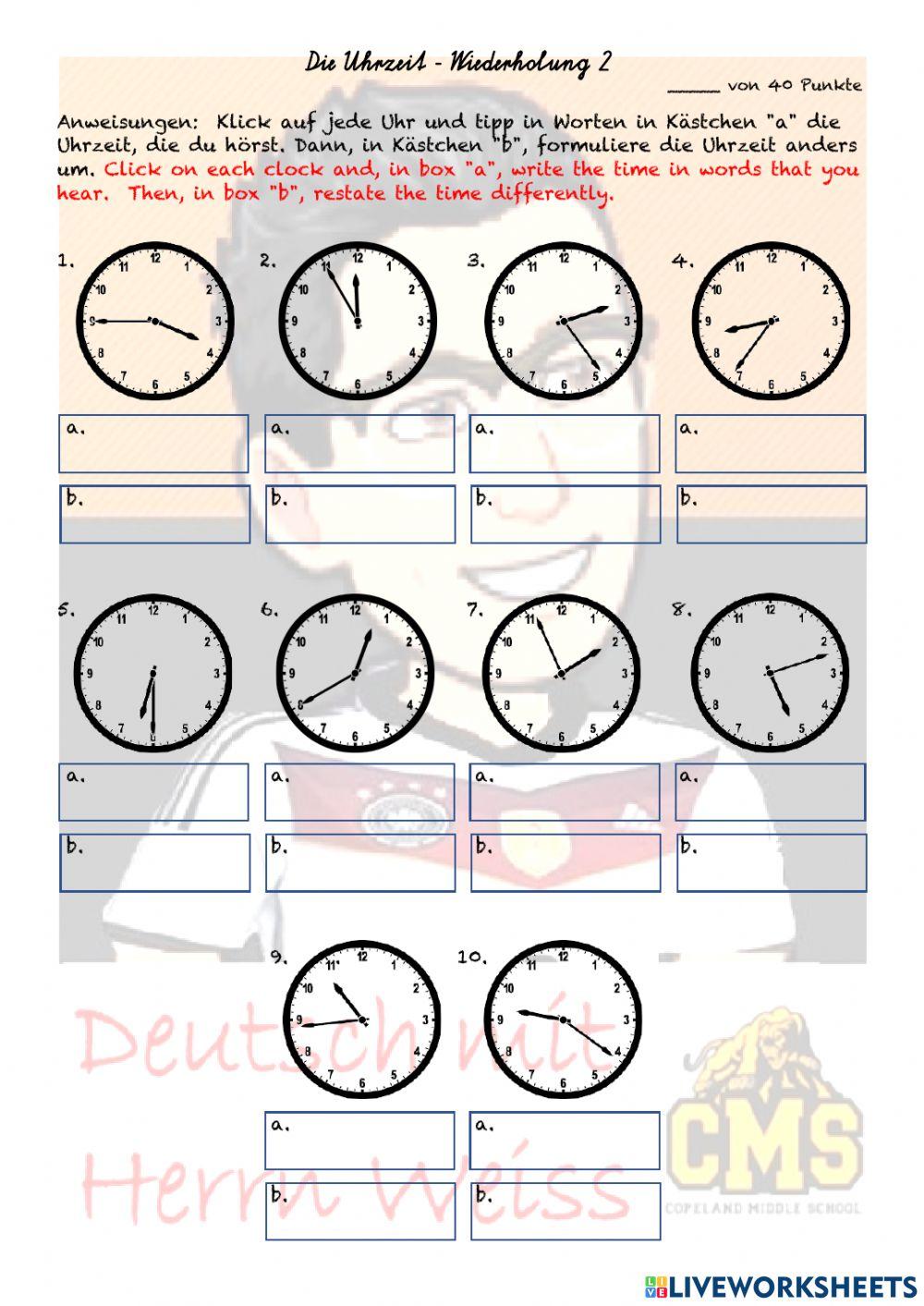 Die Uhrzeit - Wiederholung 2