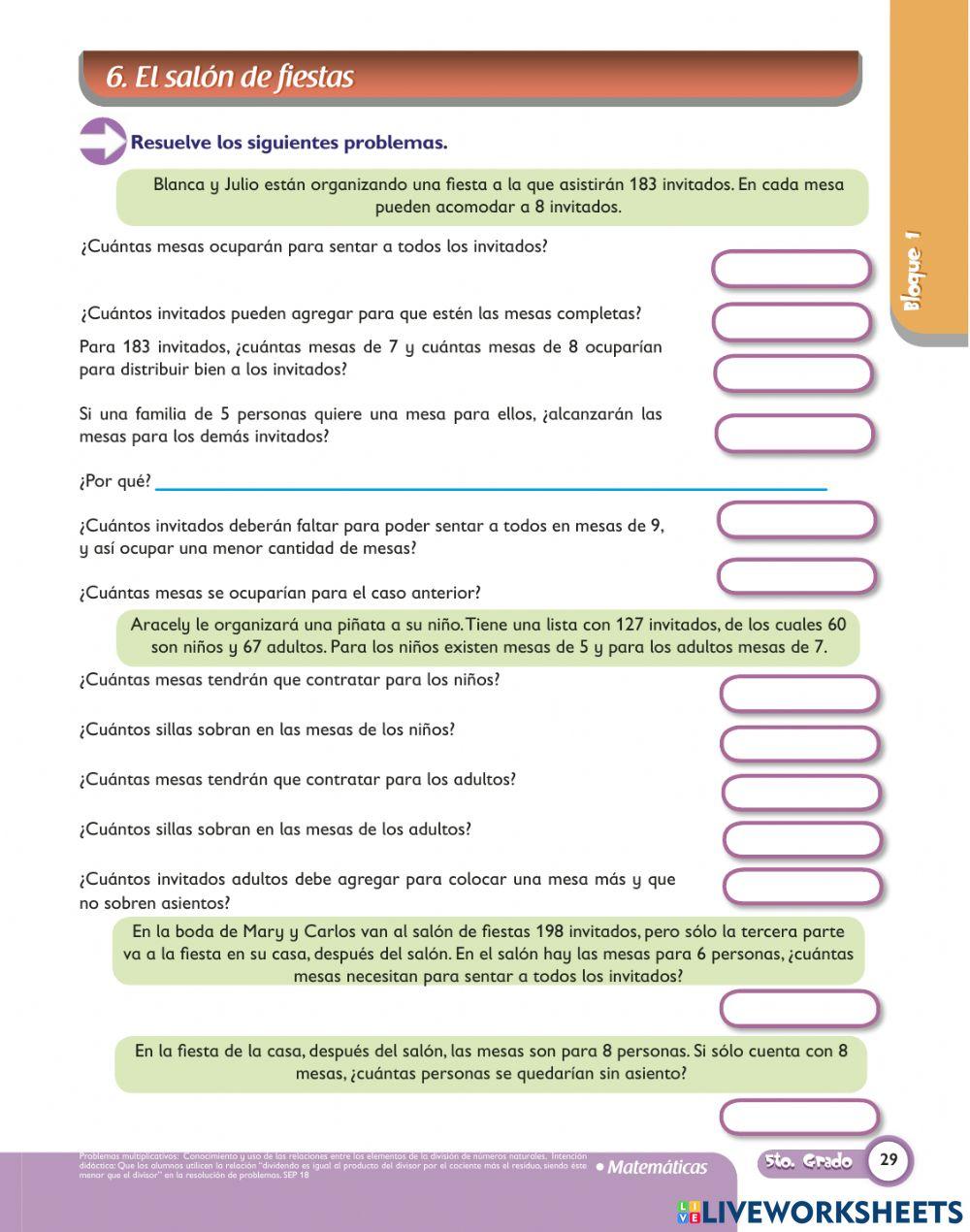 Problemas de división y multiplicación