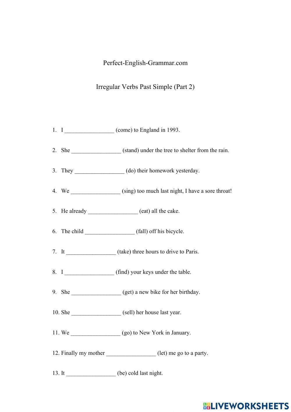 Irregular Verbs Past Simple