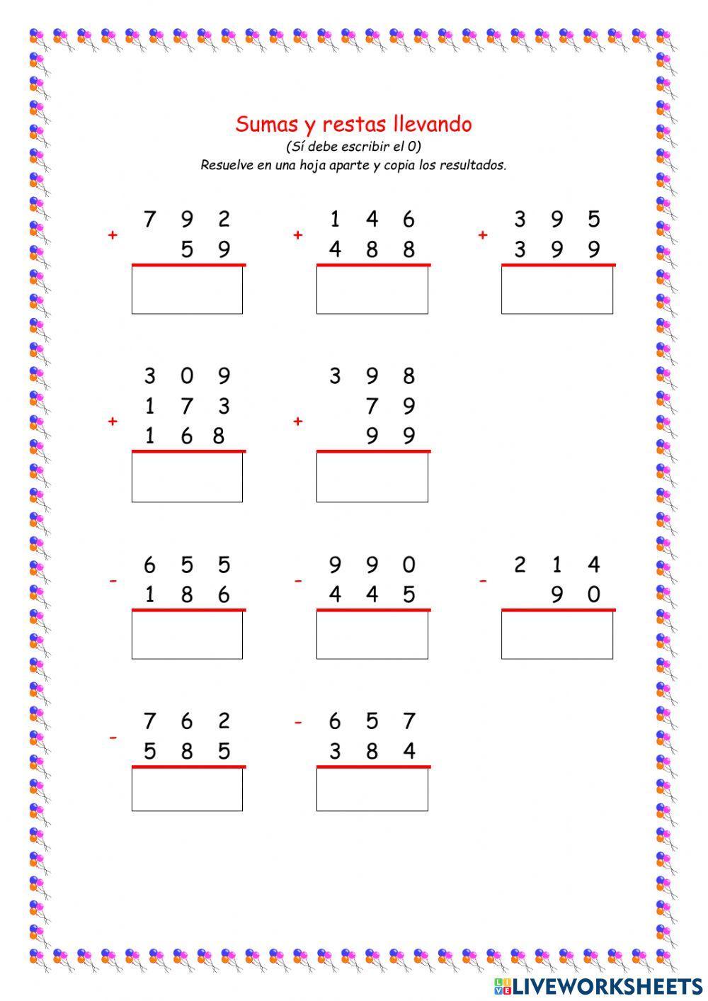 Sumas y restas llevando