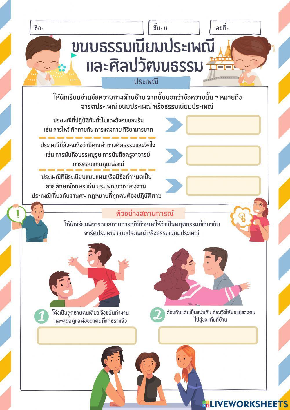 หน้าที่พลเมืองเพิ่มเติม เรื่องขนบธรรมเนียมประเพณี  และศิลปวัฒนธรรม